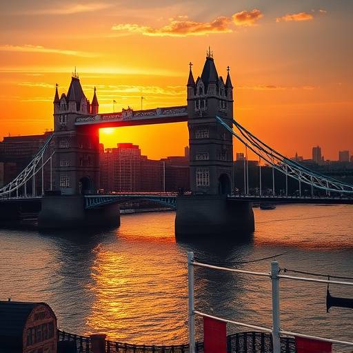 The iconic Tower Bridge in London at sunset.