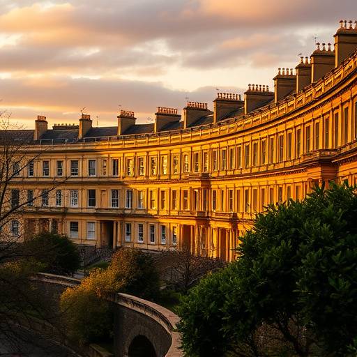 The Royal Crescent in Bath, showcasing its Georgian architecture.